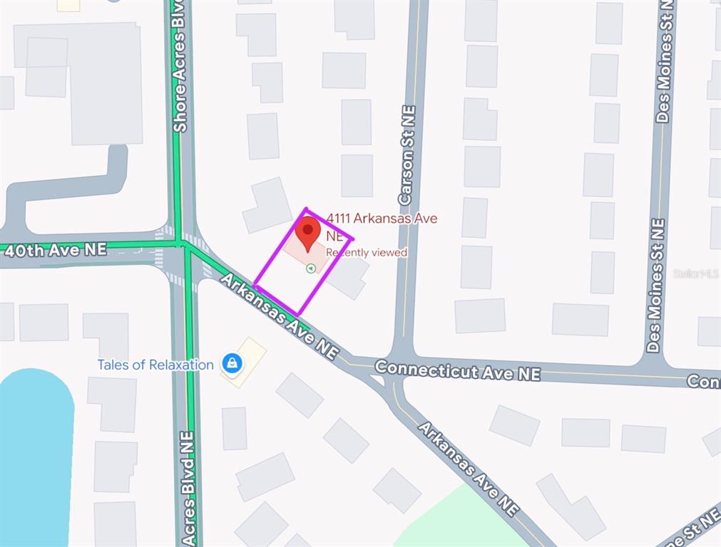 This is a property tax map showing parcel boundaries and dimensions for a residential lot — 4111 ARKANSAS AVENUE NE, ST PETERSBURG, FL