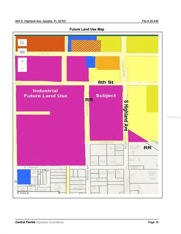 This is a future land use map showing zoning designations for a property in Apopka — 840 S HIGHLAND AVENUE, APOPKA, FL