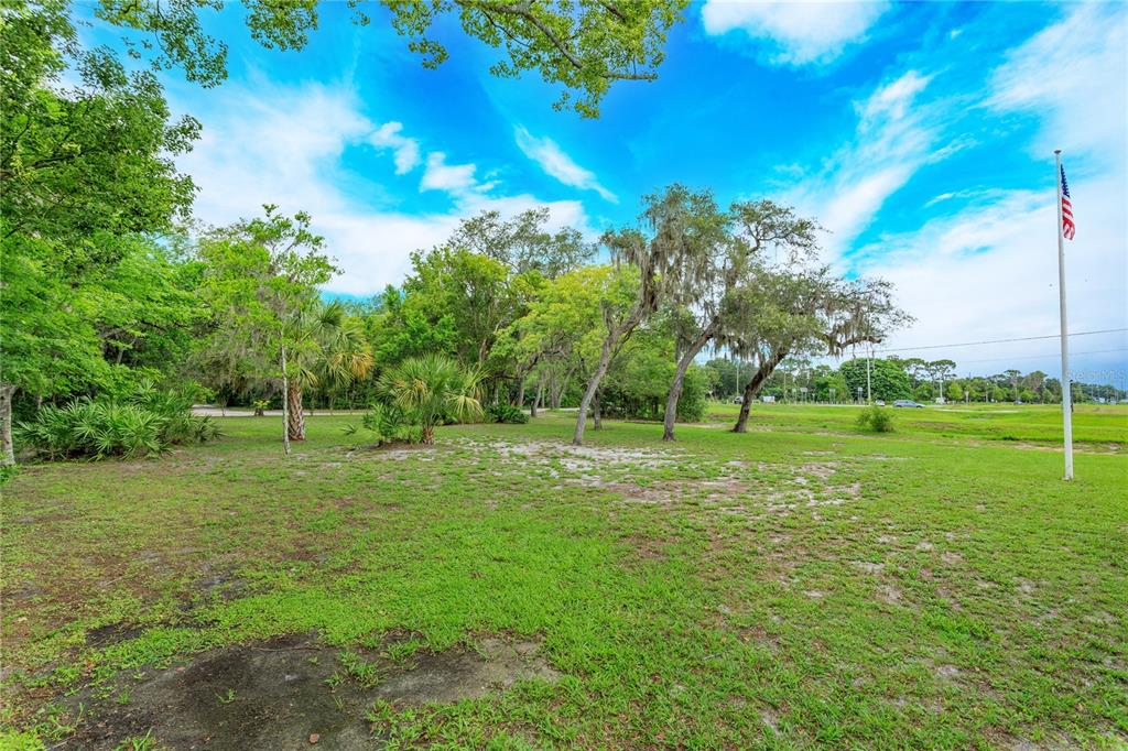 A grassy, open lot features scattered trees, Spanish moss, and a tall flagpole — 1909 N LAKEWOOD AVENUE, OCOEE, FL