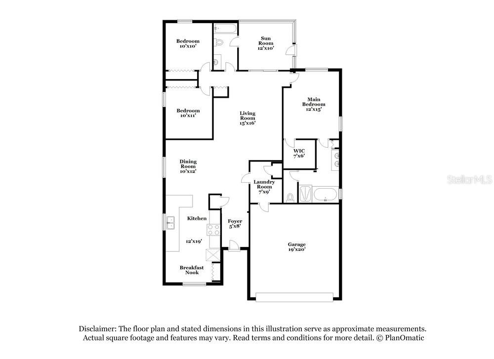 This is a floor plan showing the layout of a house with three bedrooms and a garage — 5736 COQUYT DRIVE, MOUNT DORA, FL
