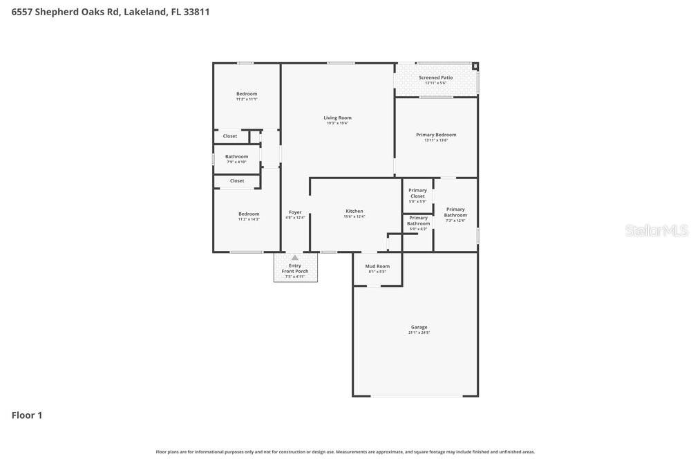 This is a floor plan for a single-story house with three bedrooms and a garage — 6557 SHEPHERD OAKS ROAD, LAKELAND, FL
