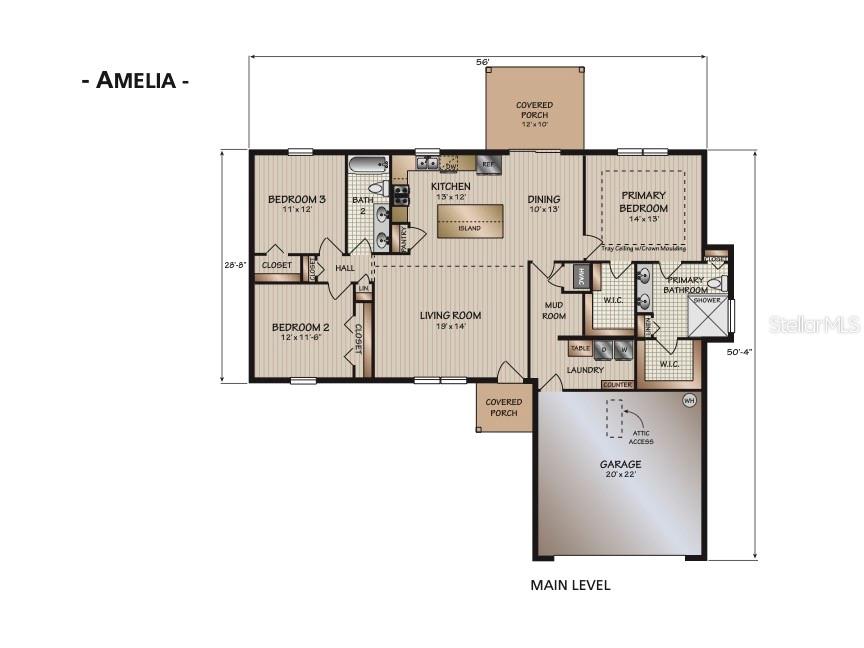This is a floor plan for a single-story house featuring three bedrooms and a garage — 1854 W CARY DRIVE, DUNNELLON, FL