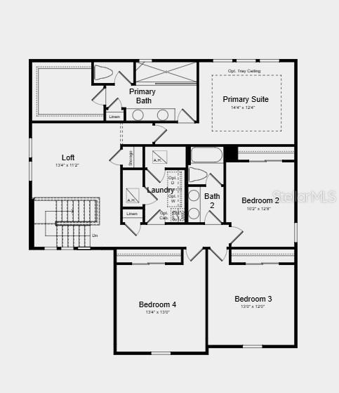 This is a floor plan for the second story of a four-bedroom residential home — 12844 TREELINE RIDGE AVENUE, SAN ANTONIO, FL