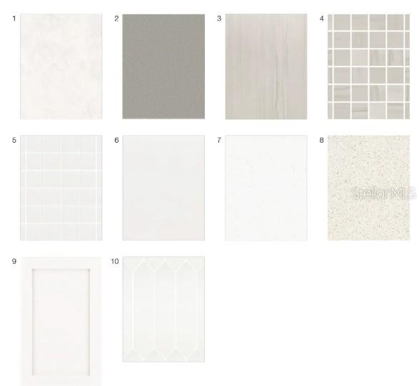 This image is a digital rendering showing ten different material and finish samples for home interiors — 4457 OCHOS RIOS PLACE, KISSIMMEE, FL