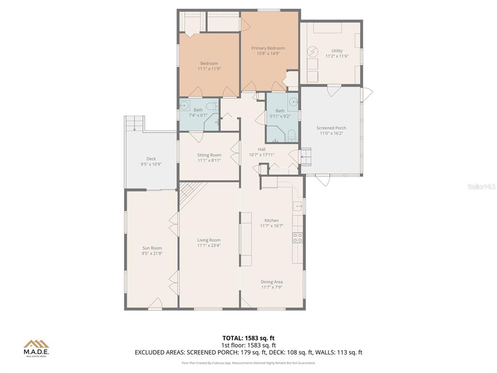 This is a floor plan of a single-story house featuring a kitchen, living area, and bedrooms — 5244 MOHAWK STREET, ZEPHYRHILLS, FL