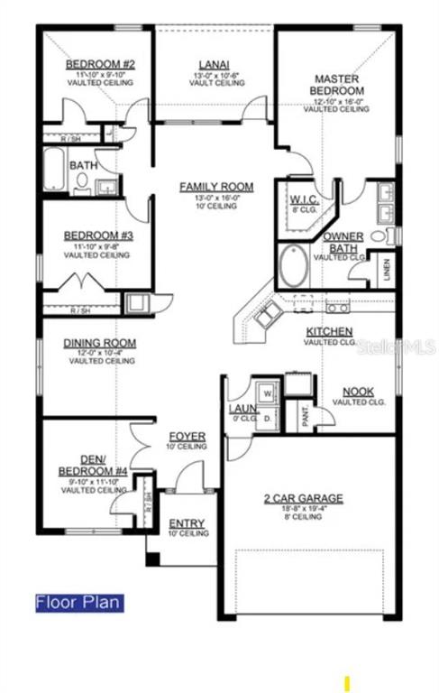 This is a floor plan for a single-story house featuring four bedrooms and a two-car garage — 410 METZ LANE, POINCIANA, FL