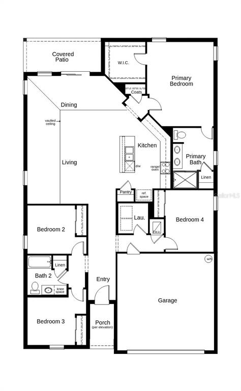 This is a floor plan for a single-story house featuring four bedrooms and a garage — 4782 TROPIC RAY POINT, SANFORD, FL