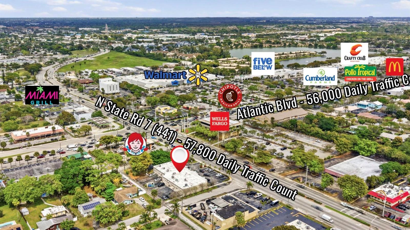 This aerial map shows a commercial area with various retail businesses and major road intersections — 417 N State Road 7 # 417, Margate FL 33063, MARGATE, FL