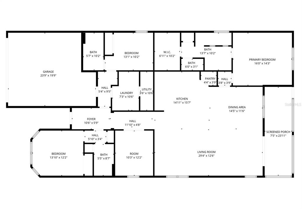 This is a floor plan of a single-story house featuring a garage and screened porch — 4311 SW 84TH STREET, OCALA, FL