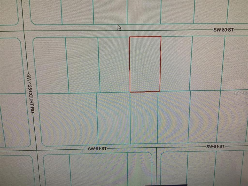 This is a digital map showing a rectangular parcel of land outlined in red — 0 SW 80 STREET, DUNNELLON, FL