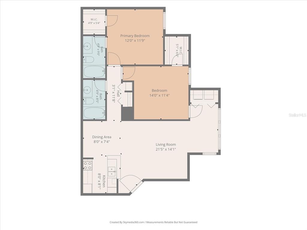 This is a floor plan showing a two-bedroom, two-bathroom apartment layout — 5156 CONROY ROAD UNIT 26, ORLANDO, FL