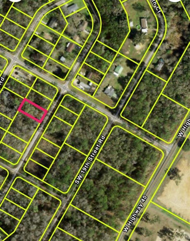 This is an aerial map showing a highlighted vacant lot among residential properties — 18 STREET, OCALA, FL