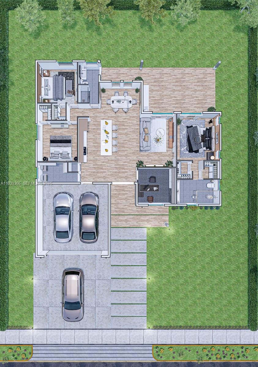 This is a top-down architectural floor plan rendering of a modern house with a garage — 2615 W 25, Lehigh Acres FL 33971, LEHIGH ACRES, FL