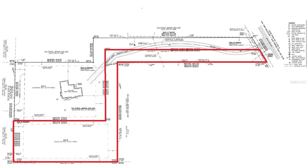 This is a property survey map showing lot boundaries, easements, and building locations — 0 NW 23RD BOULEVARD, GAINESVILLE, FL