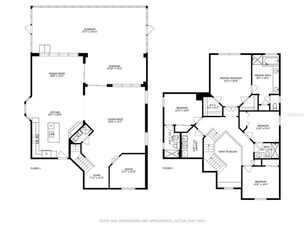 This is a two-story floor plan showing the layout of rooms and their dimensions — 1278 SNUG HARBOR DRIVE, CASSELBERRY, FL