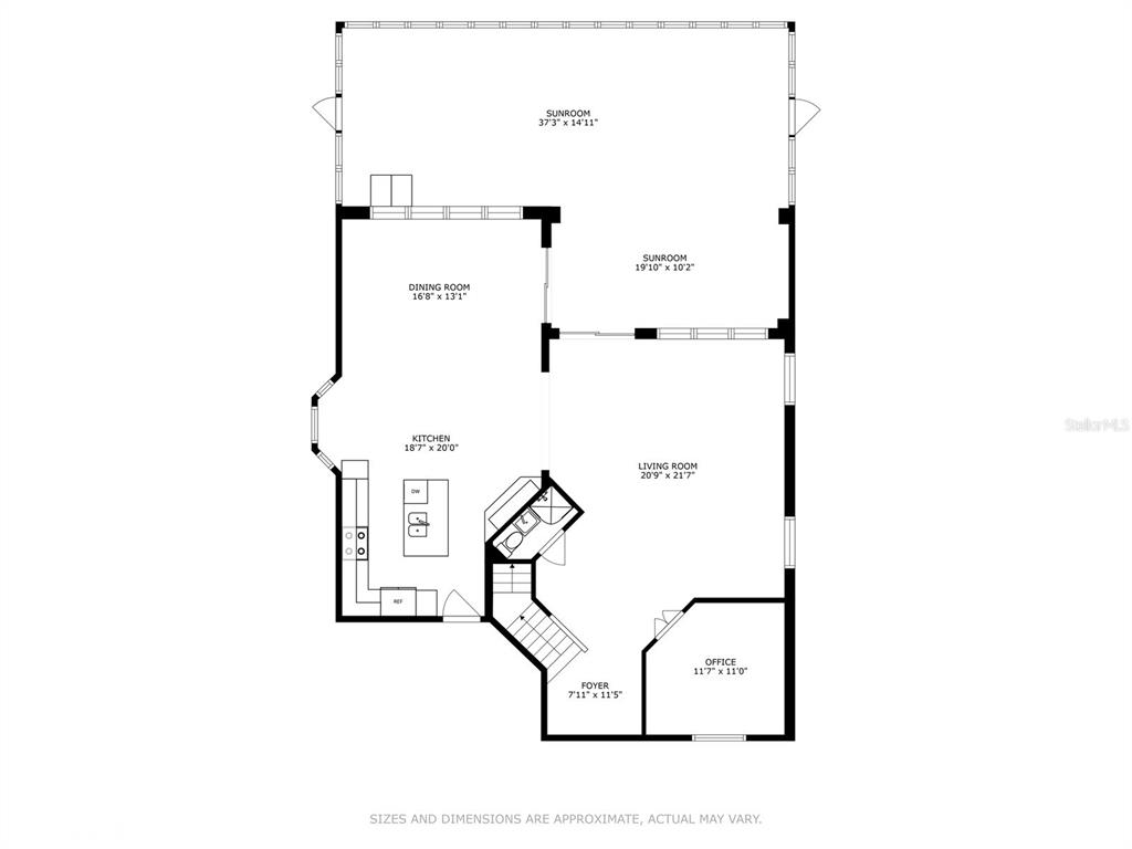 This is a floor plan of a home featuring a kitchen, living room, and sunroom — 1278 SNUG HARBOR DRIVE, CASSELBERRY, FL