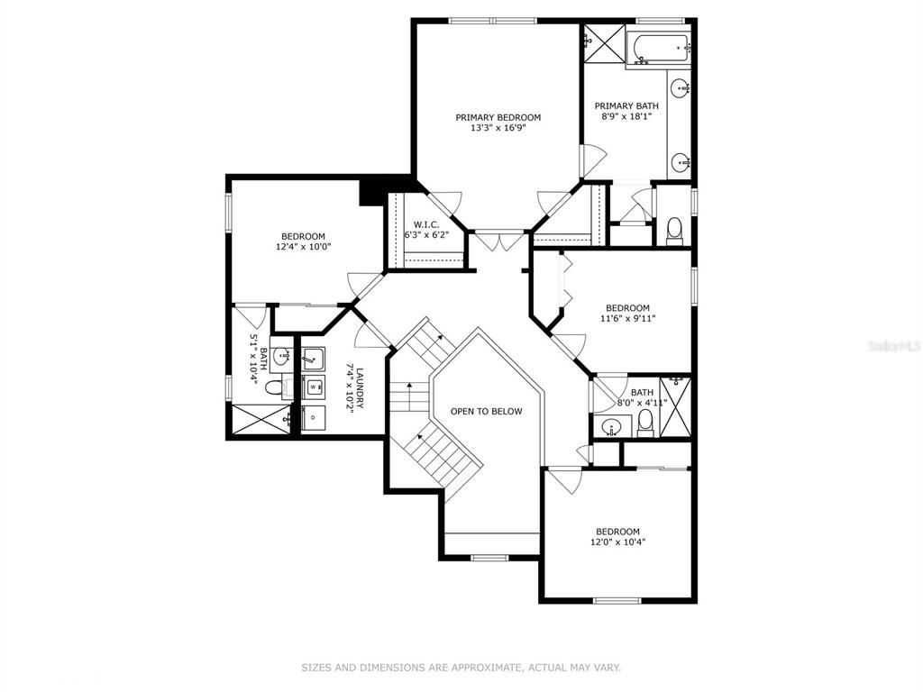 This is a floor plan showing the layout of an upper level with four bedrooms — 1278 SNUG HARBOR DRIVE, CASSELBERRY, FL