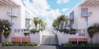 This is a digital rendering of a modern apartment complex with a central staircase — 2170 ROBINHOOD STREET UNIT A1-301, SARASOTA, FL