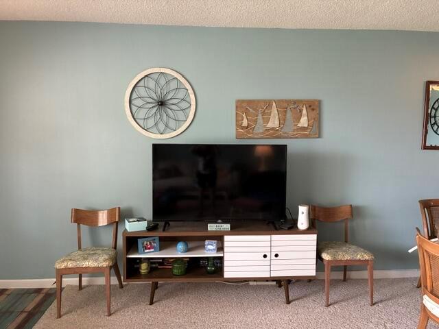 A television sits on a mid-century modern console against a light blue wall — 620 Horizon W # 202, Boynton Beach FL 33435, BOYNTON BEACH, FL