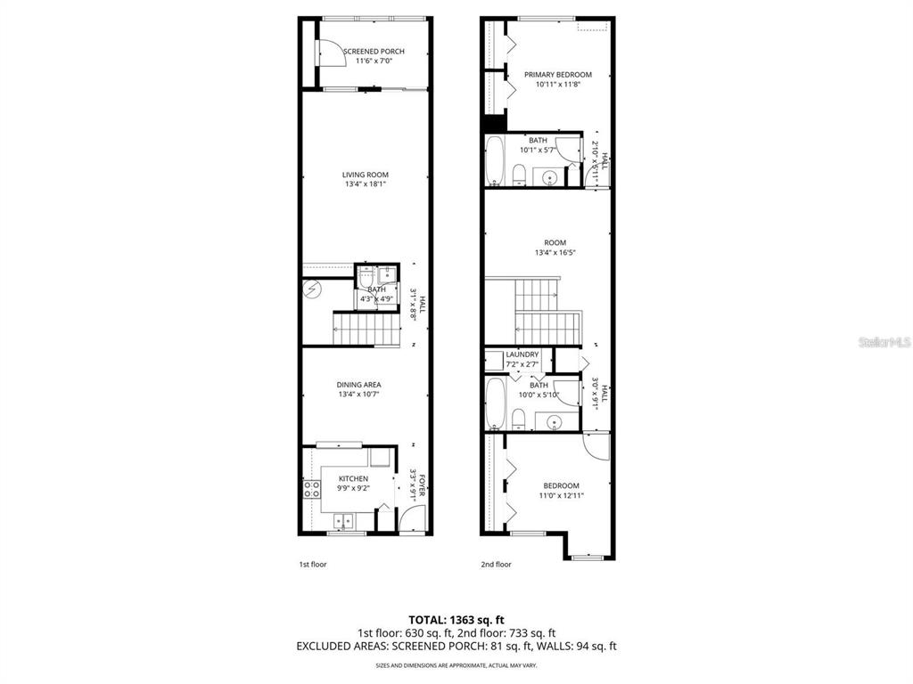 This is a floor plan showing the layout of a two-story residential home — 3909 45TH TERRACE W UNIT 106, BRADENTON, FL