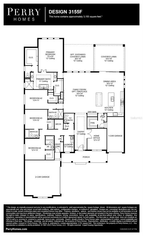 This is a floor plan for a single-story home featuring four bedrooms and three garages — 19844 ENGLISH WALNUT PLACE, BROOKSVILLE, FL