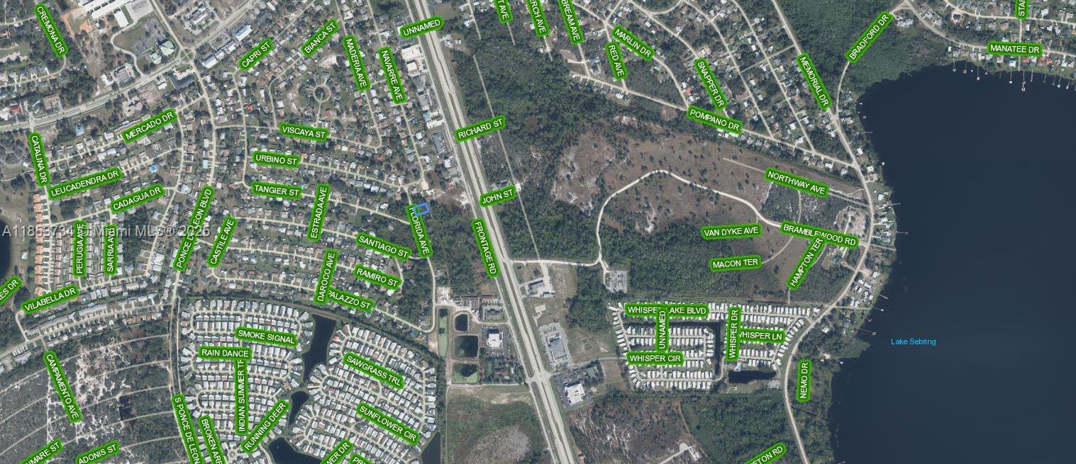 This is an aerial map view of a residential neighborhood near Lake Sebring — 4006 Florida, Sebring FL 33872, SEBRING, FL