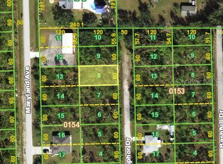 This is a map showing a highlighted vacant lot among other subdivided residential parcels — 12293 CAMPHOR DRIVE, PUNTA GORDA, FL