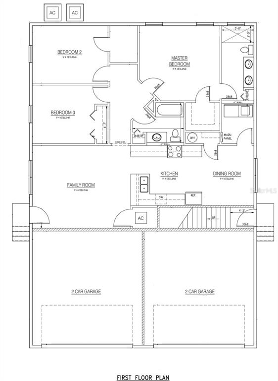 This is a floor plan for a home featuring a four-car garage and three bedrooms — 3611 PHILLIPS STREET, TAMPA, FL