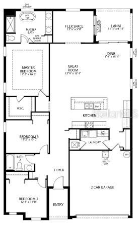 This is a floor plan for a single-story home featuring three bedrooms, two bathrooms, and a garage — 16449 CAMPO SANO COURT, PUNTA GORDA, FL