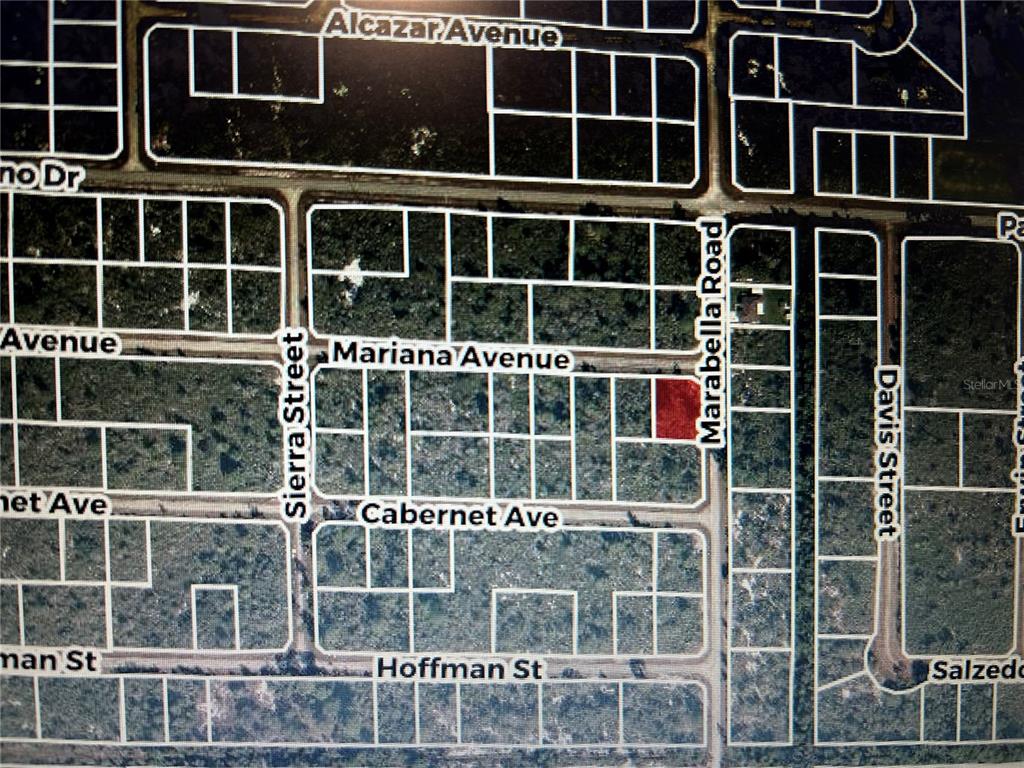 This is an aerial map showing a highlighted parcel of land within a residential grid — 3520 MARIANA AVENUE, LAKE PLACID, FL