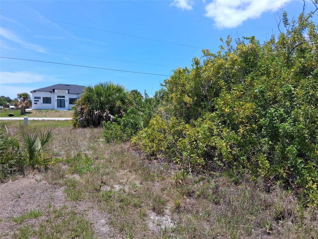 A vacant, grassy lot with dense bushes and a modern house in the background — 10166 KINGSVILLE DRIVE, PORT CHARLOTTE, FL