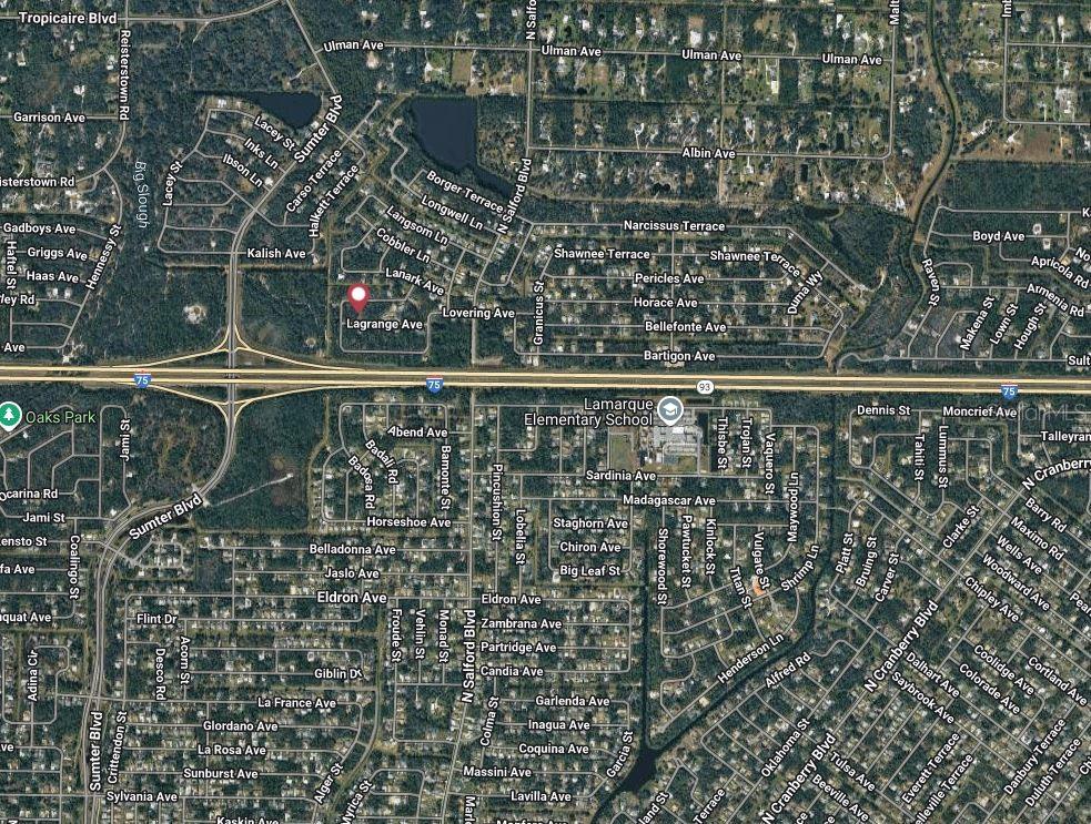 This is an aerial map view of a residential neighborhood with streets and a highway — 4340 LAGRANGE AVENUE, NORTH PORT, FL