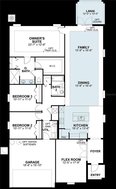 This is a floor plan of a single-story home featuring three bedrooms and a garage — 12250 STIRRUP DRIVE, DADE CITY, FL