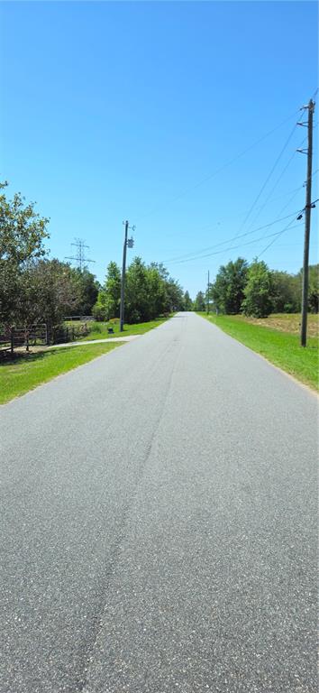 A paved road stretches into the distance, flanked by grassy shoulders, trees, and utility poles — 24207 TURKEY LAKE ROAD, HOWEY IN THE HILLS, FL