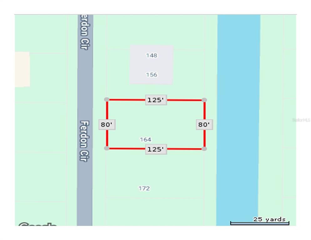 This is a map showing the rectangular property boundaries and dimensions of a residential lot — 164 FERDON CIRCLE, PORT CHARLOTTE, FL