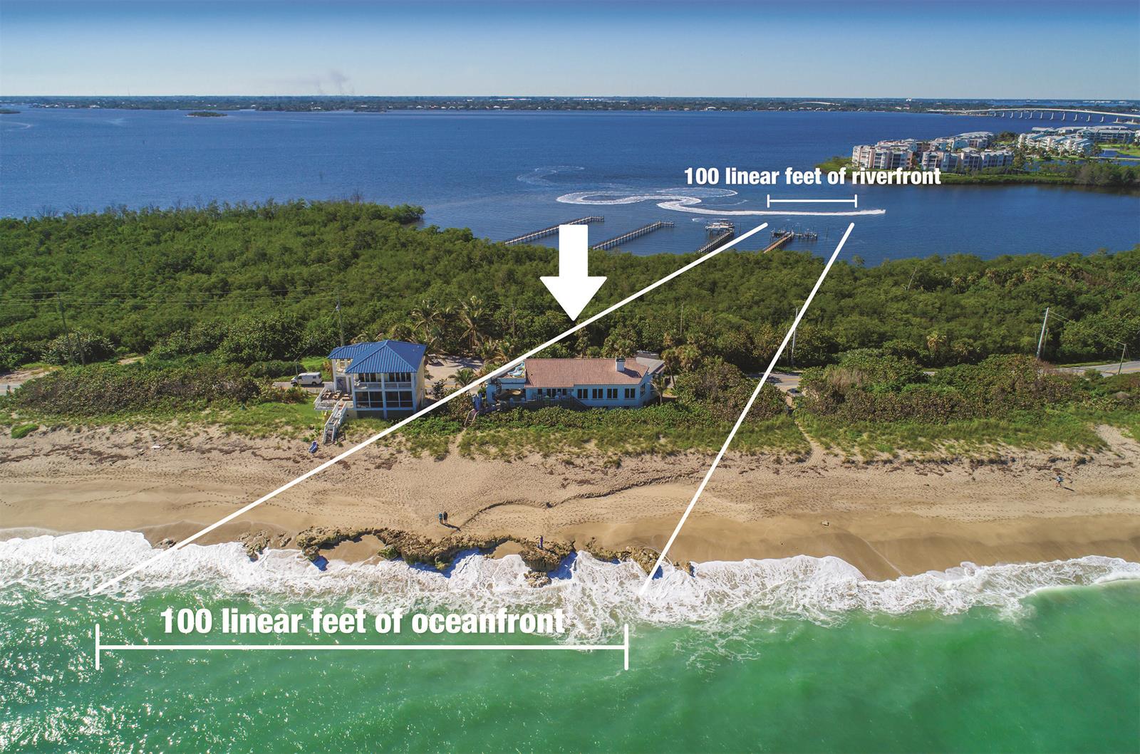 An aerial view shows a coastal property with oceanfront and riverfront access — 23 NE Macarthur Boulevard, Stuart FL 34996, STUART, FL