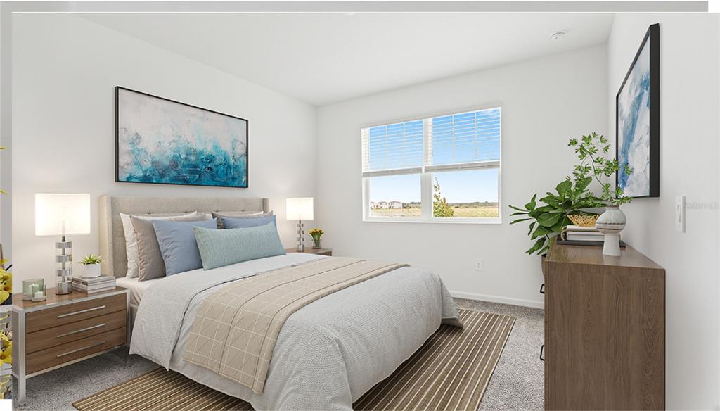 This is a digital rendering of a bedroom featuring a bed, dresser, and window — 5553 RONIN DRIVE, ST CLOUD, FL