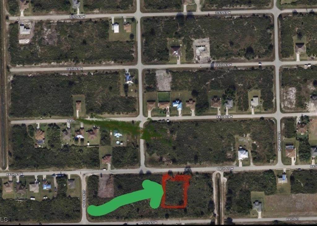 An aerial map view shows a vacant rectangular lot highlighted in red near a road — 2711 68th Street, Lehigh Acres FL 33971, LEHIGH ACRES, FL