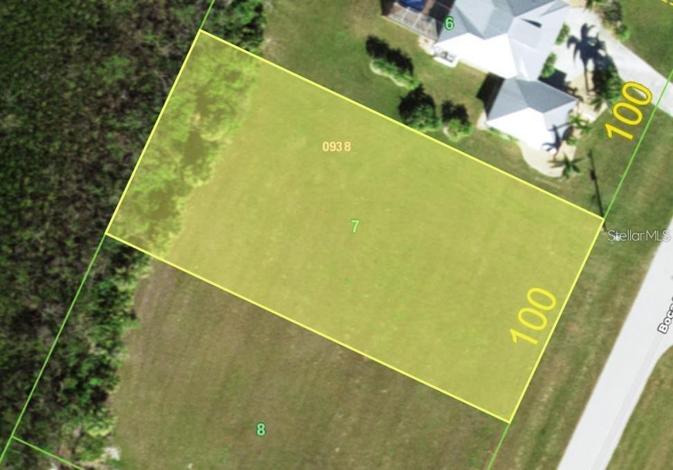 This is an aerial map showing a rectangular residential lot labeled number 7 — 17459 BOCA VISTA ROAD, PUNTA GORDA, FL
