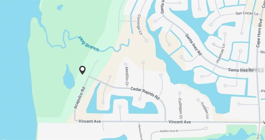 This is a map showing residential streets and waterways in a coastal neighborhood — 17459 BOCA VISTA ROAD, PUNTA GORDA, FL