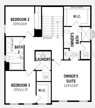 This floor plan shows the upper level of a home with three bedrooms, two bathrooms, and laundry — 13439 GOOD VIBES AVENUE, ORLANDO, FL