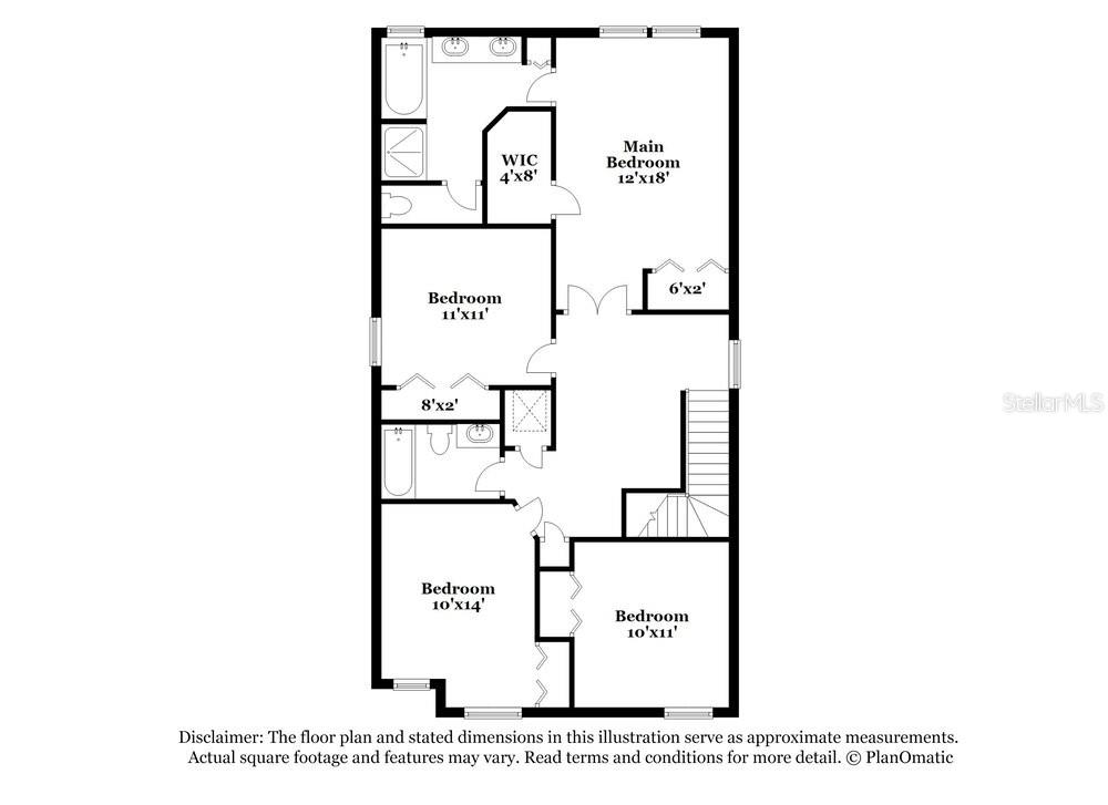 This is a floor plan showing the layout of a four-bedroom residential upper level — 7337 SPRING SNOWFLAKE AVENUE, TAMPA, FL