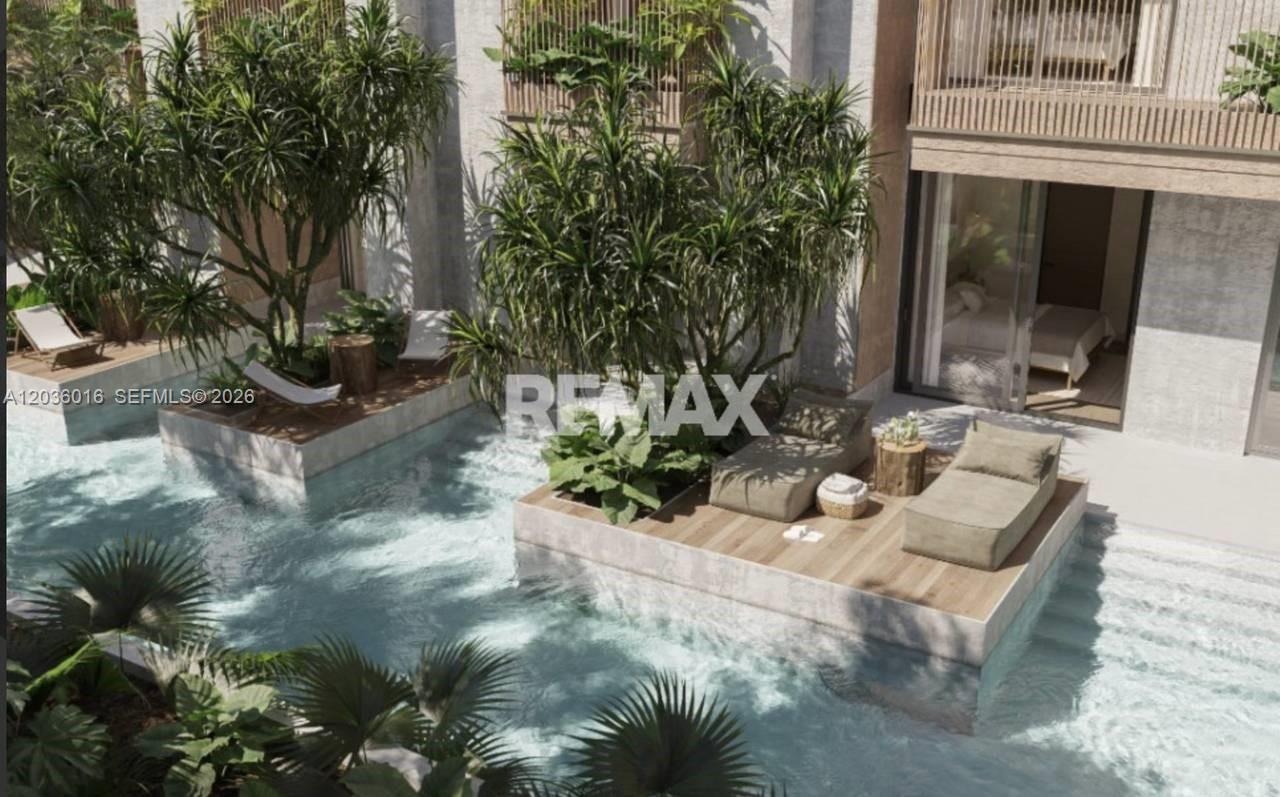 This architectural rendering shows a swimming pool with wooden lounge platforms and lush tropical landscaping — 0 Friusa # b, FL, FL