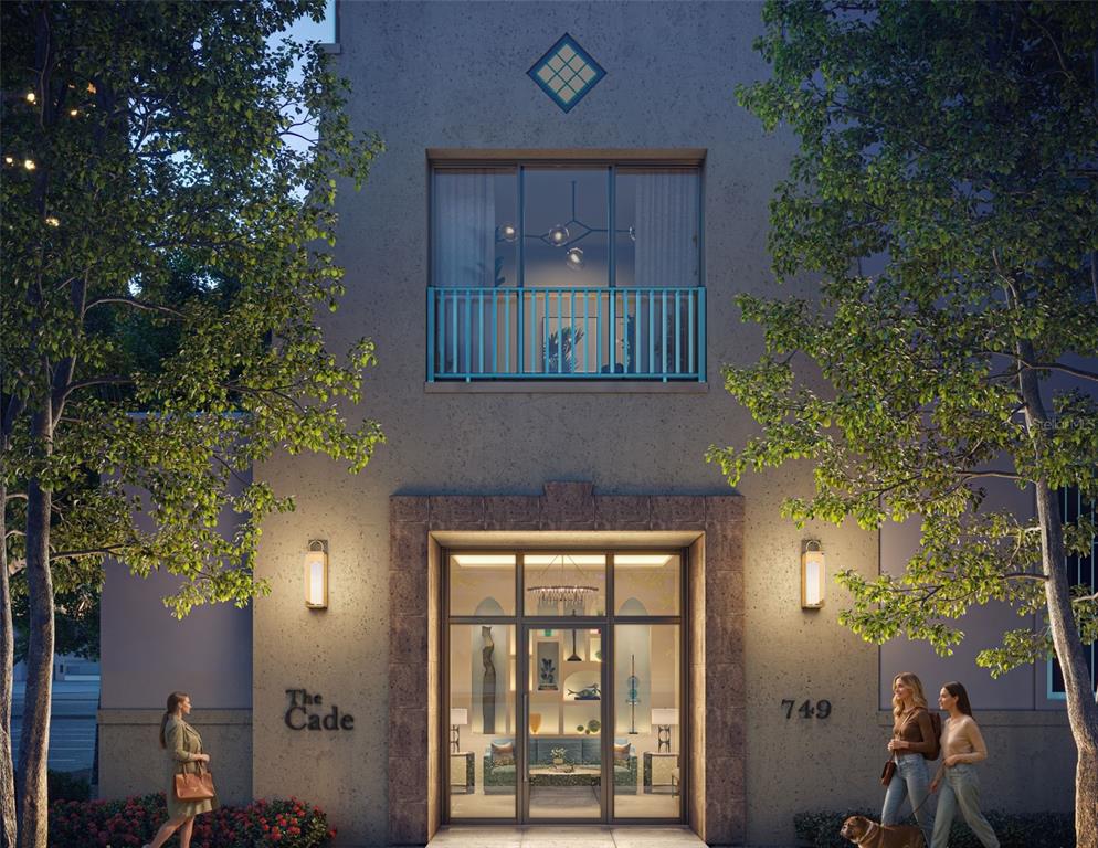 This is a rendering of the exterior entrance to a building named The Cade — 749 BURLINGTON AVENUE UNIT 600, ST PETERSBURG, FL