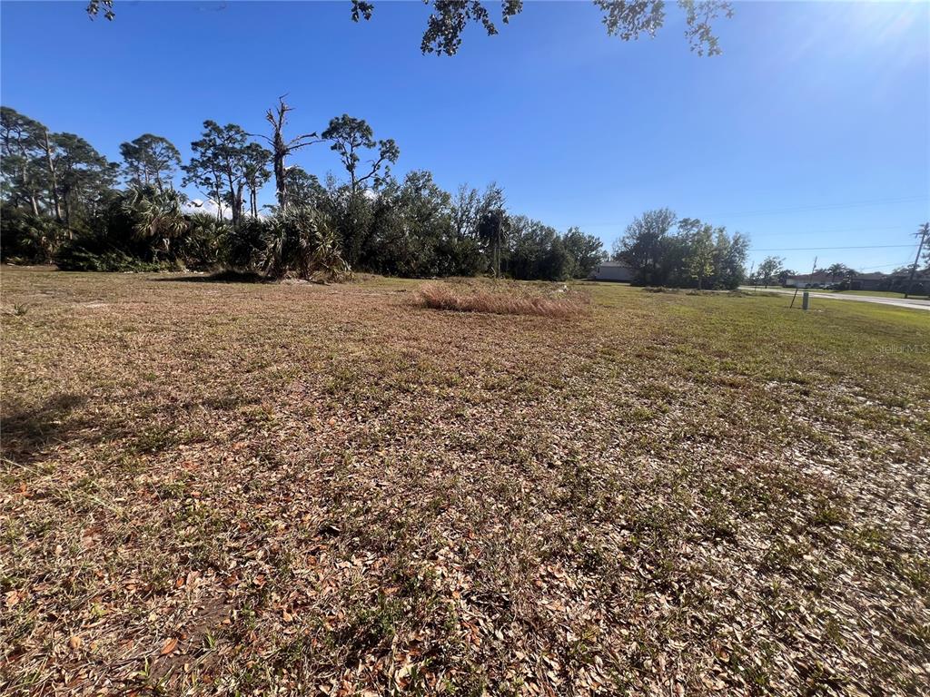 A flat, grassy vacant lot with scattered trees under a clear blue sky — 16574 CAPE HORN BOULEVARD, PUNTA GORDA, FL