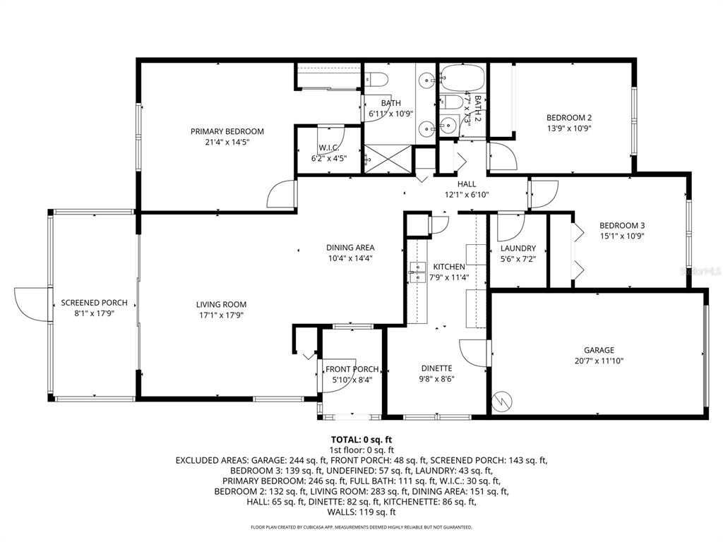 This is a floor plan of a single-story house featuring three bedrooms and a garage — 2401 SW 20TH COURT, OCALA, FL