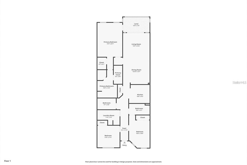 This is a floor plan for a residential unit with three bedrooms and two bathrooms — 5114 MELBOURNE STREET UNIT 1301, PORT CHARLOTTE, FL