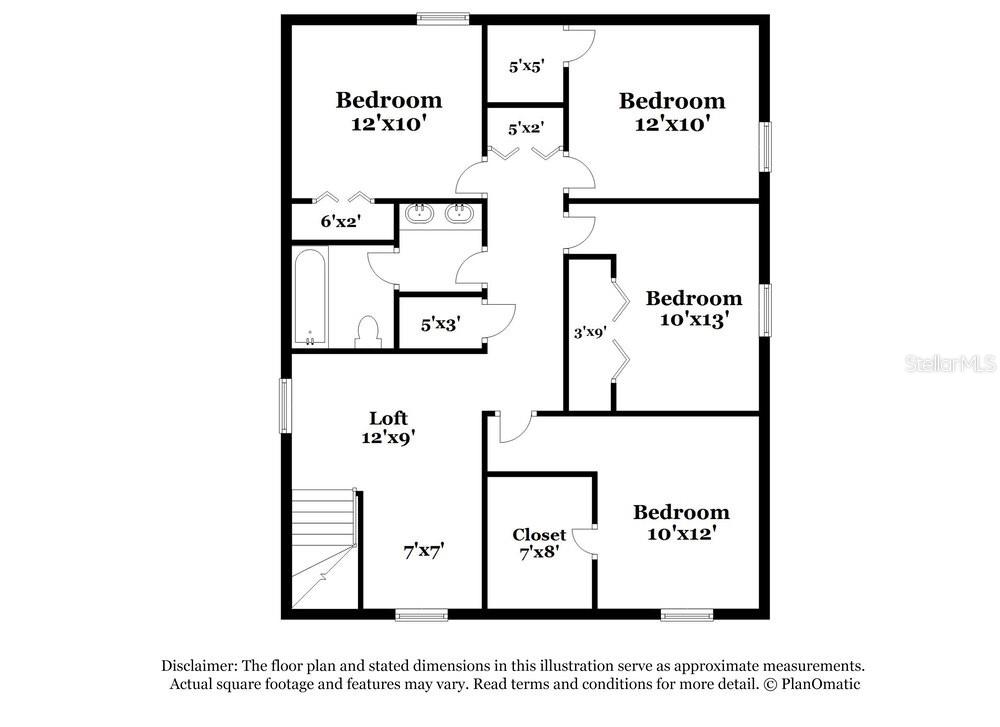 This is a floor plan showing the layout of a four-bedroom home with a loft — 17954 BLISSFUL STARS DRIVE, LUTZ, FL