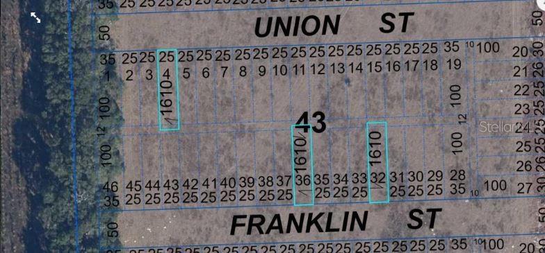 This is a land survey map showing numbered lots between Union Street and Franklin Street — TAMIAMI HEIGHTS #5 BLKS 41-45, HIGH SPRINGS, FL
