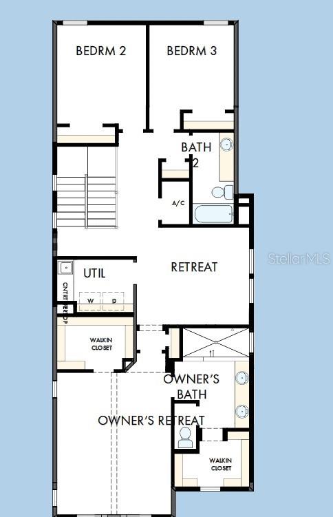 This floor plan shows the upper level of a home featuring three bedrooms, a central retreat, and an owner's suite — 3211 VOYAGER AVENUE, ST CLOUD, FL